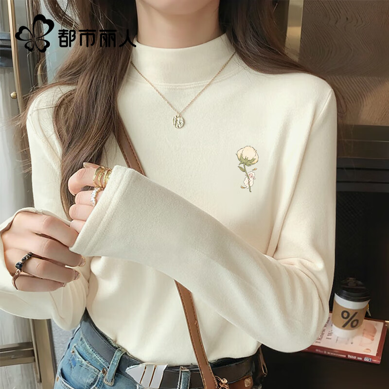 Urban Beauty Half Turtle Collar Bottoming Top for Women 2025 New Winter Style with Velvet Warm, Comfortable and Casual Long-sleeved Tops for Women