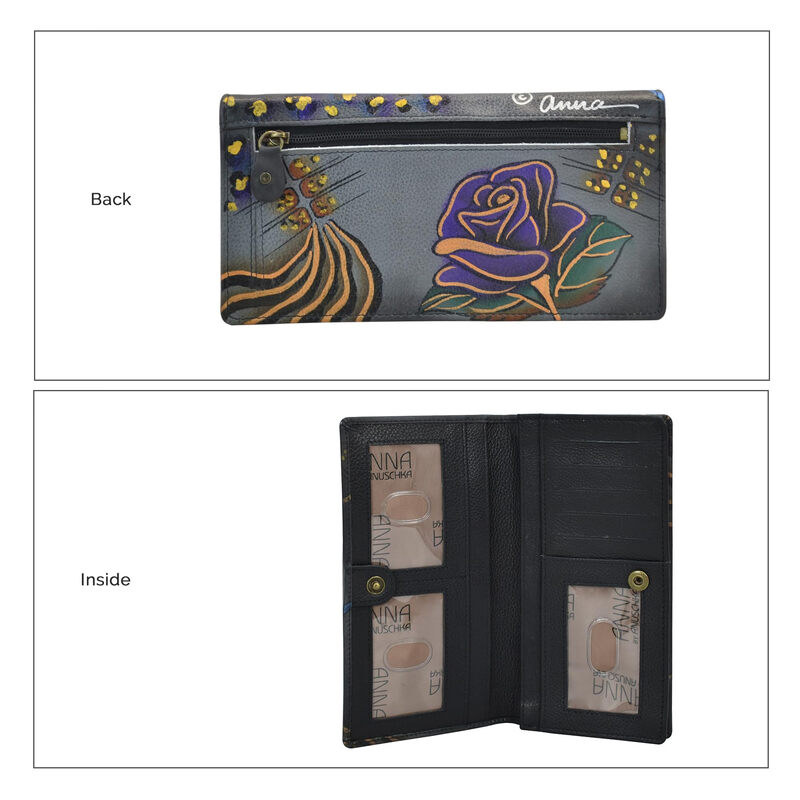 Anna by Anuschka Women's Genuine Leather Hand Painted Clutch, Rose Safari Gray, Rose Safari Gray Rose Safari Gray No Size