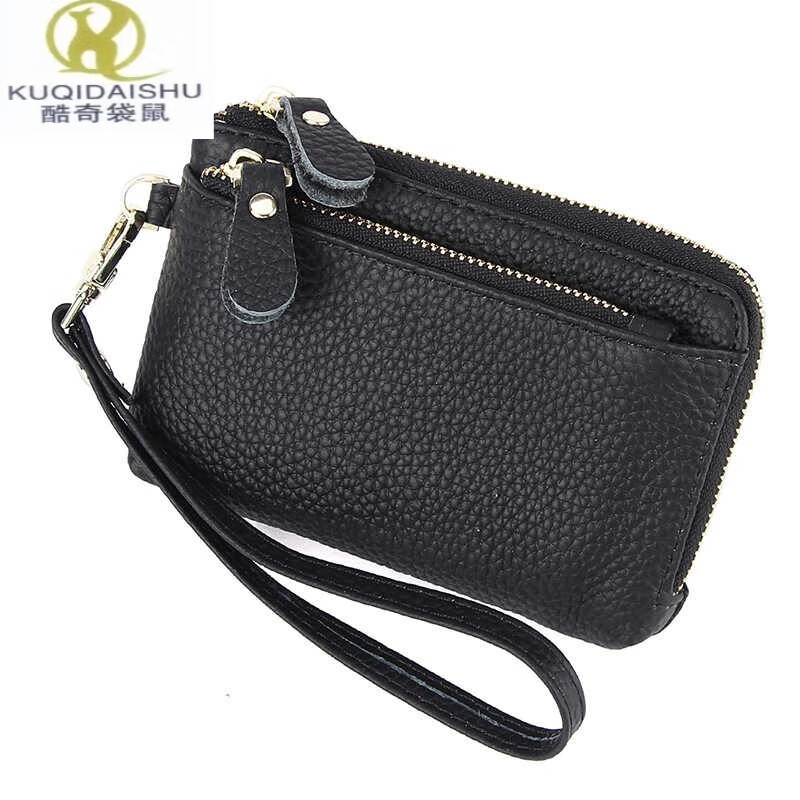 Kuqi Kangaroo (KUQIDAISHU) first-layer cowhide hand-held small wallet, fashionable short multi-functional coin purse card holder hand-held genuine leather coin purse for women, burgundy (first-layer cowhide)