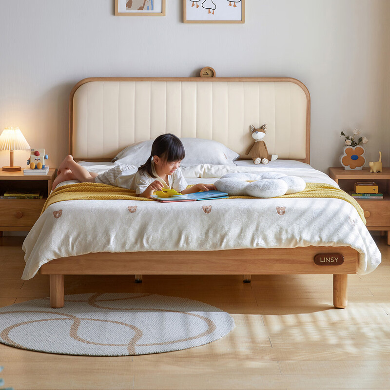 Lin's home solid wood children's bed platform bed teen boy bed single double bed children's room widened bed storage bed KN5A high-end all solid wood high bed 1.5mx2m single bed