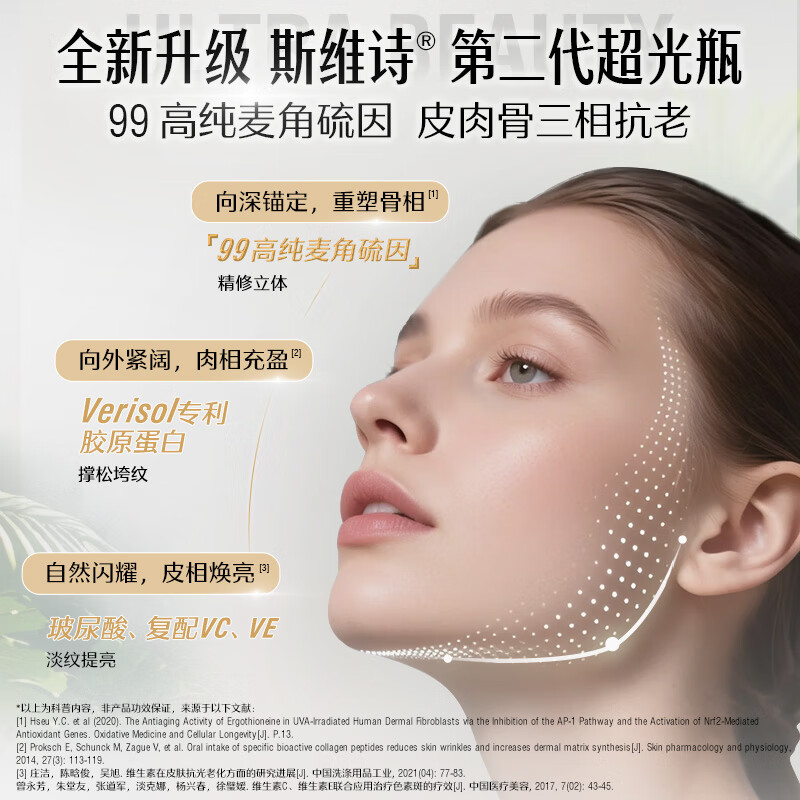 Swisse Second Generation Ultra-Light Bottle 99% High Purity Ergothioneine Collagen Peptide Hyaluronic Acid Beauty Anti-Aging 30 Tablets