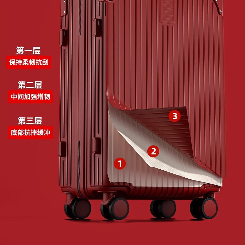 Red suitcase for wedding dowry, high-end 20-inch 24-inch travel trolley password leather suitcase for brides, high-end burgundy-single box, upgraded thickened anti-collision style, 26 inches