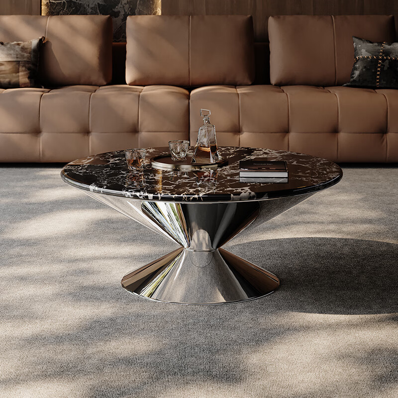 CHEERS natural marble luxury stone coffee table round living room home small apartment light luxury 2025 new CJ185 90CM