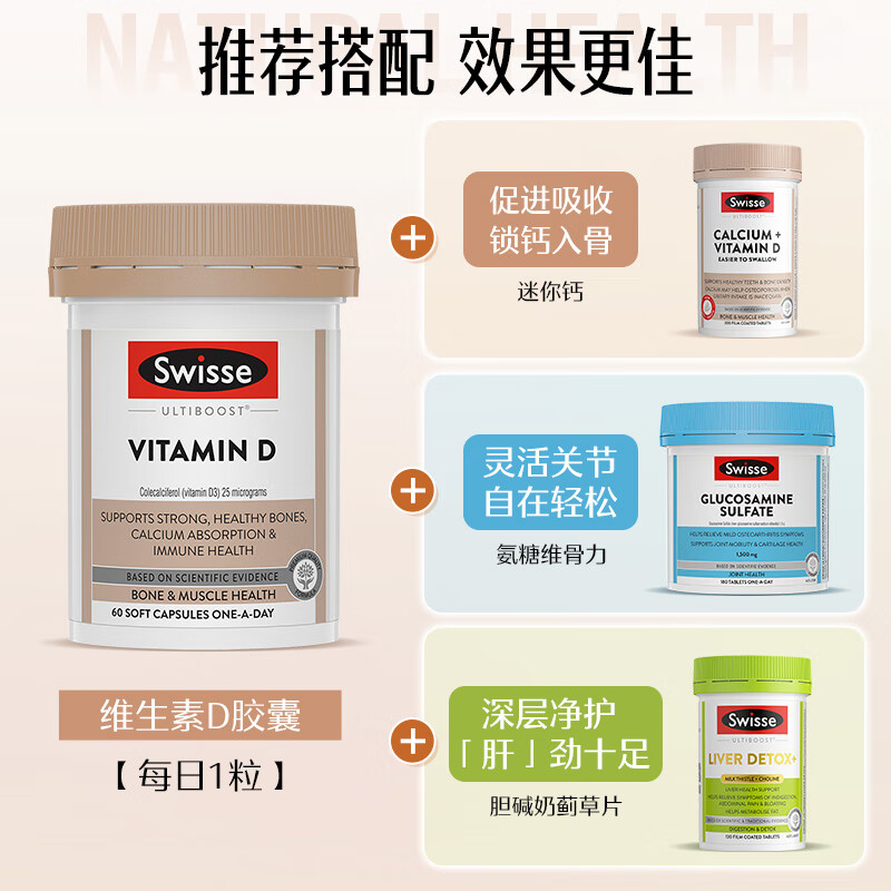 Swisse Vitamin D Capsules 1000IU*60 capsules to promote calcium absorption, strengthen bones and prepare for pregnancy, imported from Australia