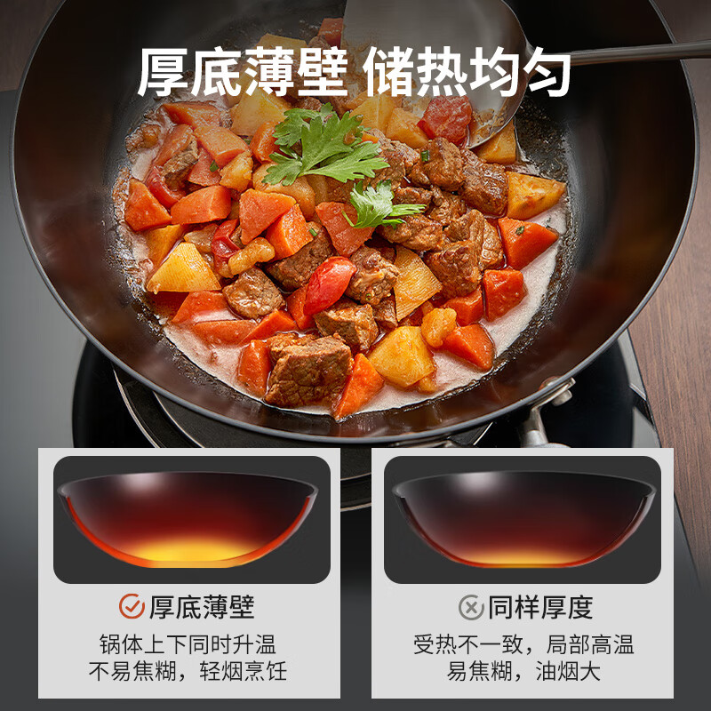 ASD wok cast iron pot stainless uncoated flat bottom wok 32cm gas induction cooker universal WG8332QB
