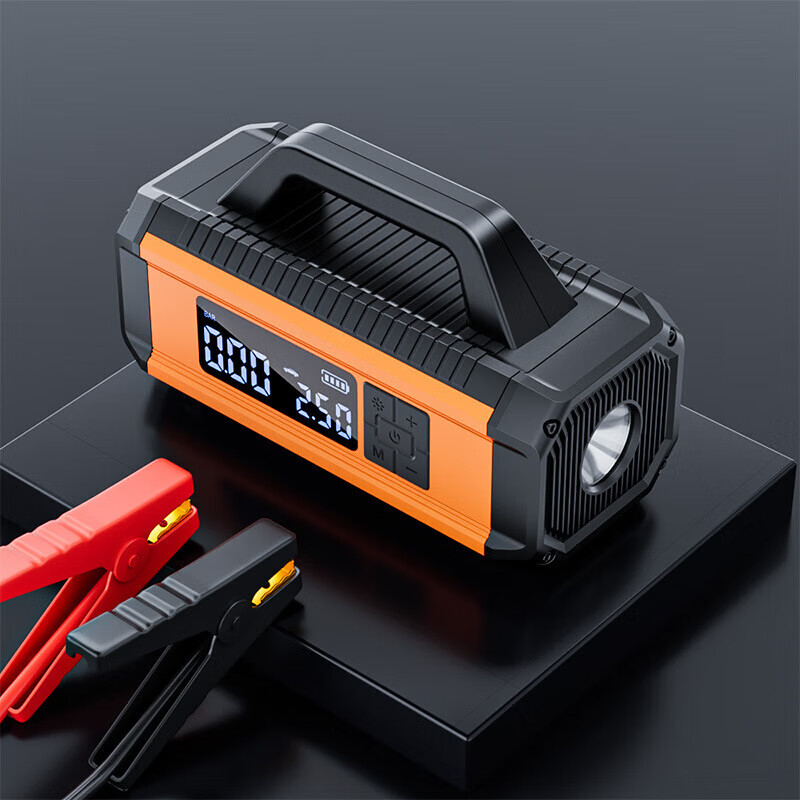 Car battery with power bank emergency electric starting power supply air pump all-in-one car special charging and inflating artifact gray with storage bag