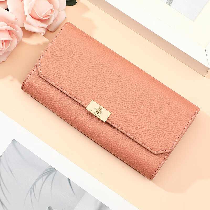 Crocodile shirt Valentine's Day gift tri-fold wallet for women first layer cowhide long fashion ticket holder gift box pink