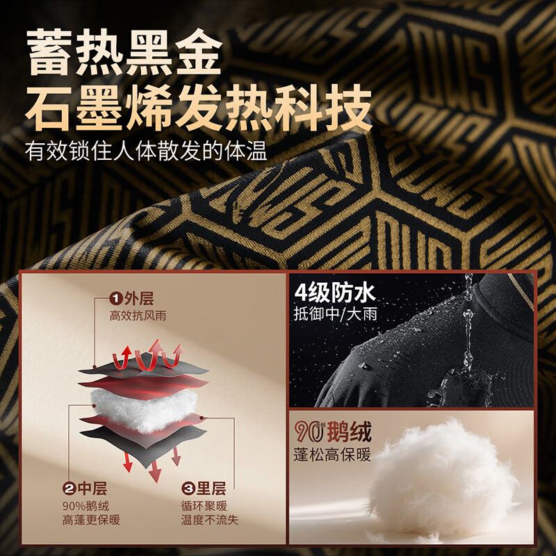 Dances with Wolves Gold Label Goose Down & Graphene Baseball Collar Warm Waterproof Down Jacket Men 001 Black L