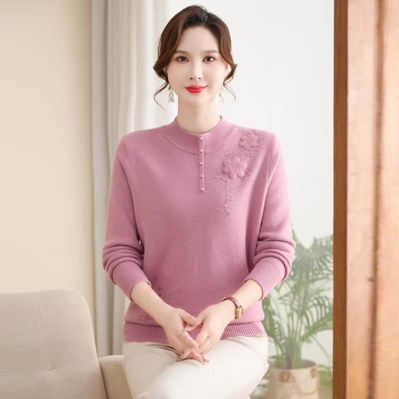 Hodo middle-aged mother's winter clothing plus velvet thickened sweater middle-aged and elderly knitwear autumn and winter half turtleneck bottoming shirt warm top