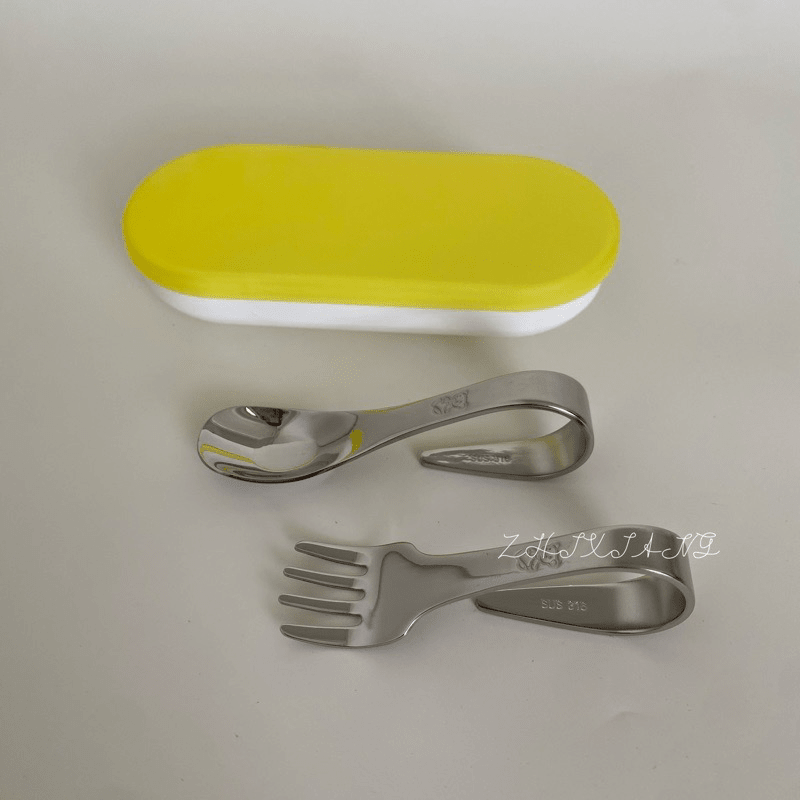 Qingyan Haolong Fat Donglai's same 316 stainless steel training spoon Fam flat replacement deepens children's independent eating fork spoon sweetness 316 stainless steel spoon + fork + storage box
