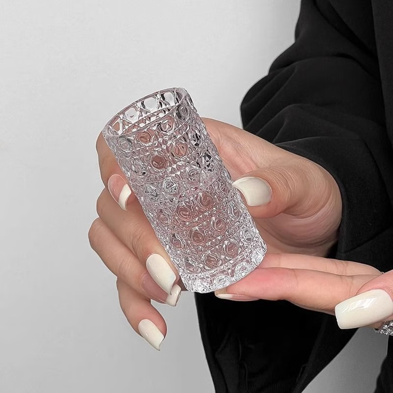 New light luxury small wine glass embossed thickened glass white wine cup one-cup liquor gem pattern 40ml gemstone small wine glass 2 pieces