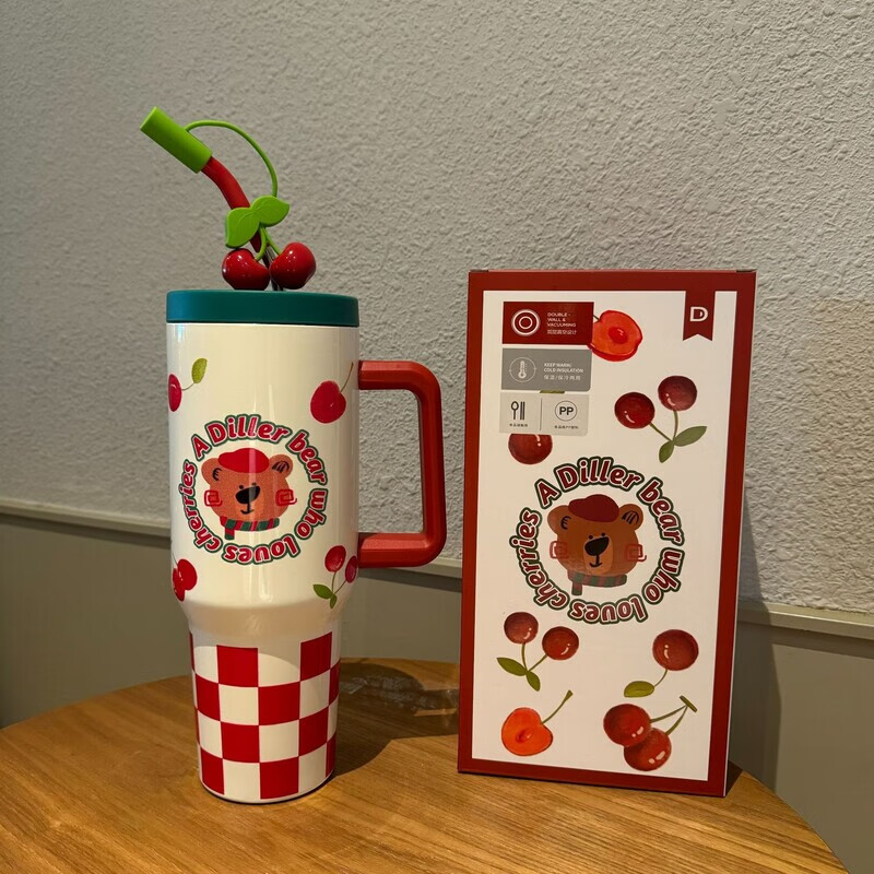 Big Mac thermos cup for girls ins new large large capacity ice cup ton bucket straw office water cup exquisite color box puppy party ice cup 1200ml