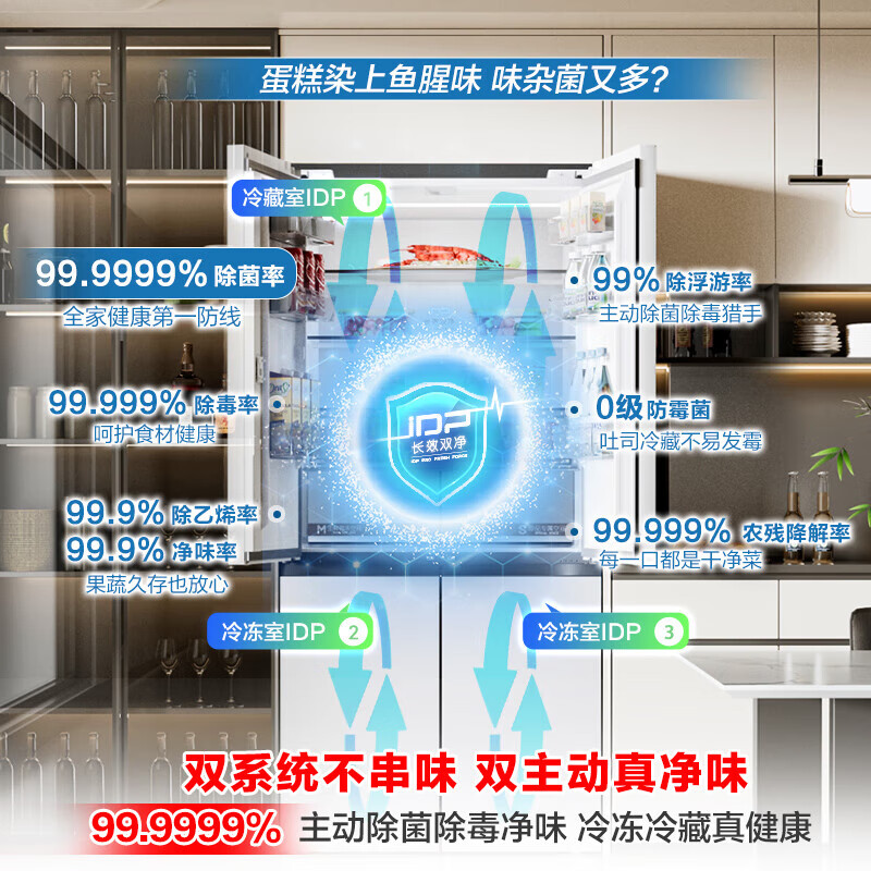 Rongsheng Tangtang 505L Cross Door Refrigerator Dual System Dual Cycle Active Sterilization Ultra-Thin Zero Embedded Household Level One Energy Efficiency BCD-505P60CZMAD White National Subsidy World Cup 60cm True Zero Embedded Bottom Cooling Active Sterilization 2.0