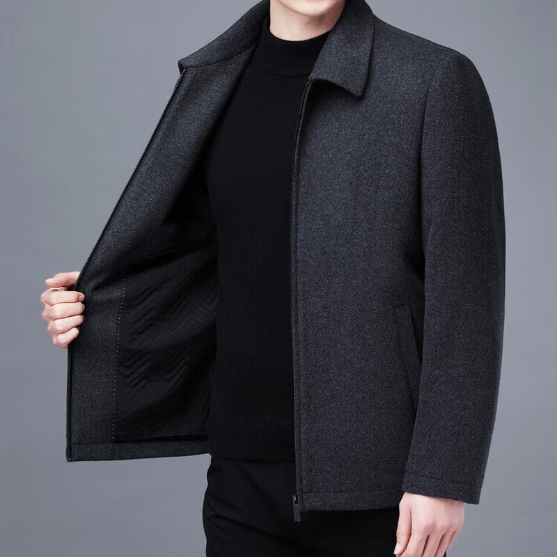KBXNG New Wool Nylon Jacket Coat Men's Short Winter Wear Thickened Middle-aged Men's Top Gray L 175