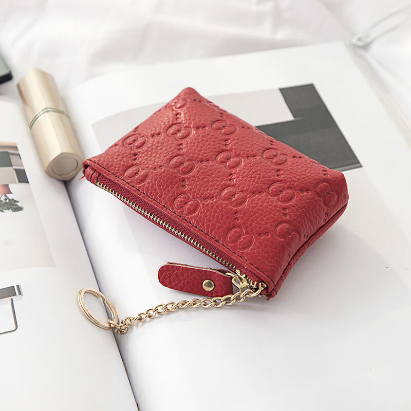 Fuyan Coin Purse Women's Mini Genuine Leather Wallet Women's Cowhide Clutch Small Bag Cute Women's Bag Short Wallet Card Bag Gold Flower Lotus Purple