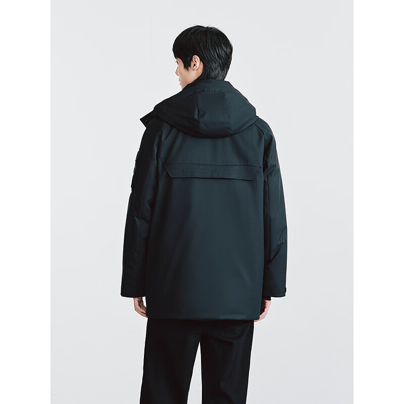 GXG Men's Two-color Workwear Style Waterproof Zipper Design Mid-Length Down Jacket 2025 Winter New Product Black S