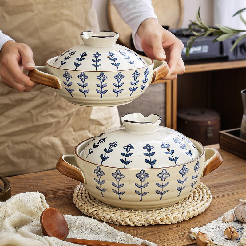 Japanese-style casserole pot household high-temperature-resistant ceramic pot dry-cooked without cracking soup stew clay pot rice gas stove special pot four-leaf clover-2.5 liters + casserole mat 2500ml