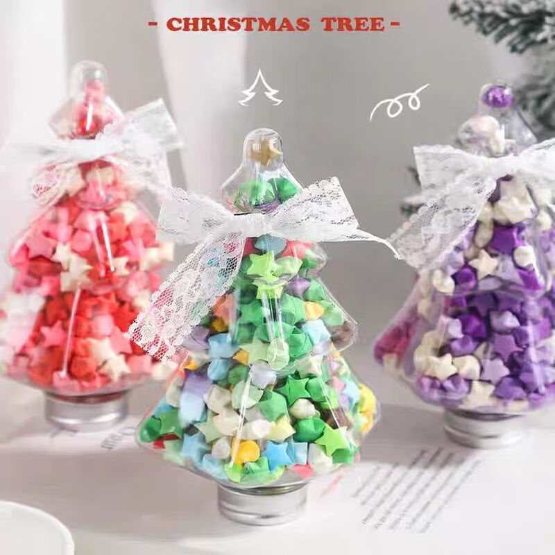 New Year Creative Glass Wishing Bottle Ocean Bottle Lucky Star Bottle Drift Bottle Rainbow Bottle Transparent Shell Bottle Student Gift Christmas Tree Wishing Bottle-Plastic Style Set