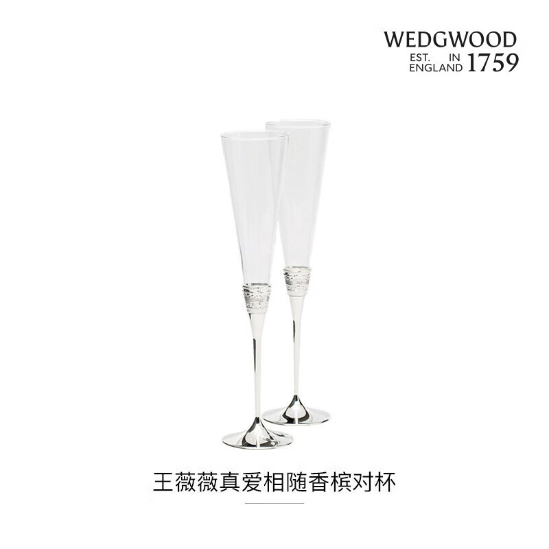 Wedgwood VeraWang True Love Follows Silver Champagne Pair Glass Goblet New Wedding True Love Follows Silver