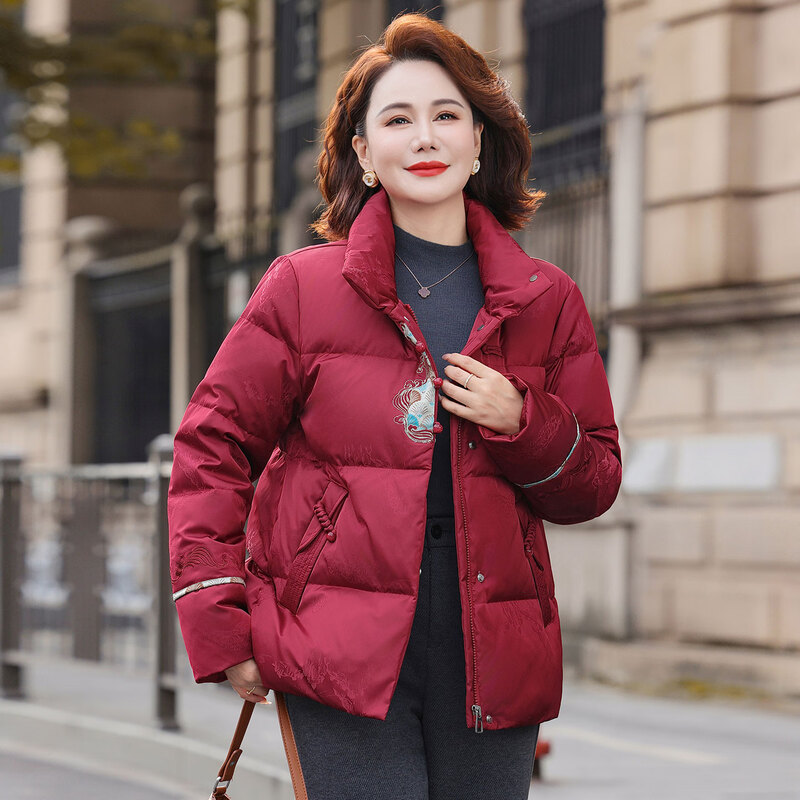 YAYA (YAYA) middle-aged mother down jacket women's 2025 new winter short stand-up collar middle-aged and small style jacket