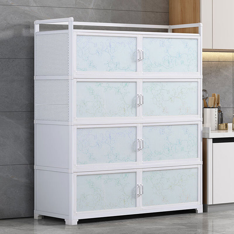 Yusenyi kitchen storage rack multi-layer aluminum alloy storage sideboard cabinet with door multi-functional cabinet household cupboard 100*40 width*136 height widened upgraded model