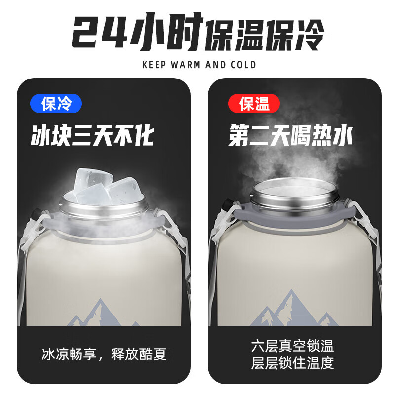 RICH YOUR HOME German quality large-capacity thermos cup Ice Master cold cup tons of outdoor portable sports kettle water cup 20 meters white 1.0L 316 inner tank hot and cold double protection + strap + straw +