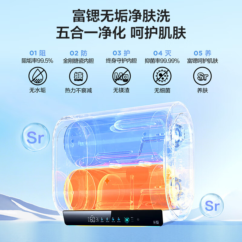 Haier produces the Commander Lazy Series 60-liter double-gallon flat-bucket electric water heater JD.com self-operated door-to-door installation scale-free clean water washing 3300W first-class energy efficiency national subsidy F5PRO