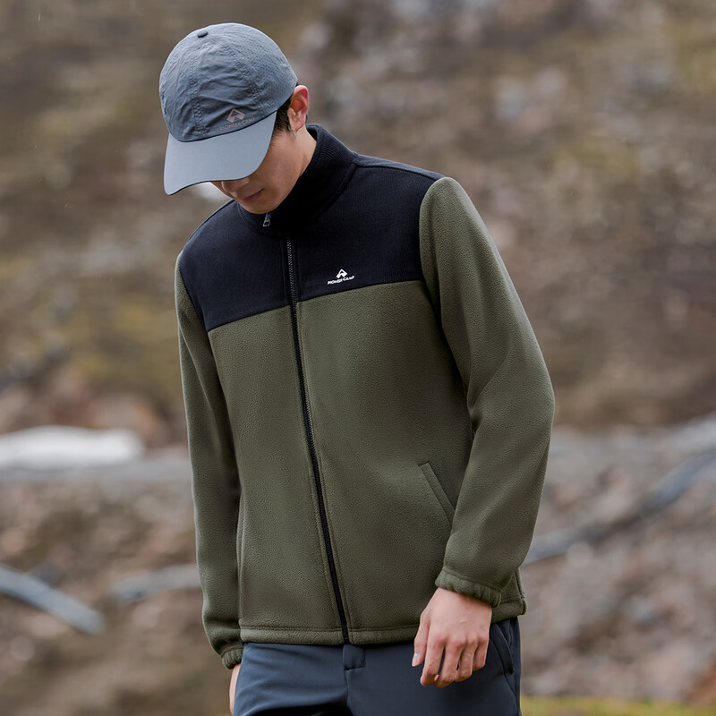 Pathfinder Contrast Color Splicing Men's Fleece Jacket Spring and Autumn New Polar Fleece Warm Top Trendy Brand Stand Collar Cardigan