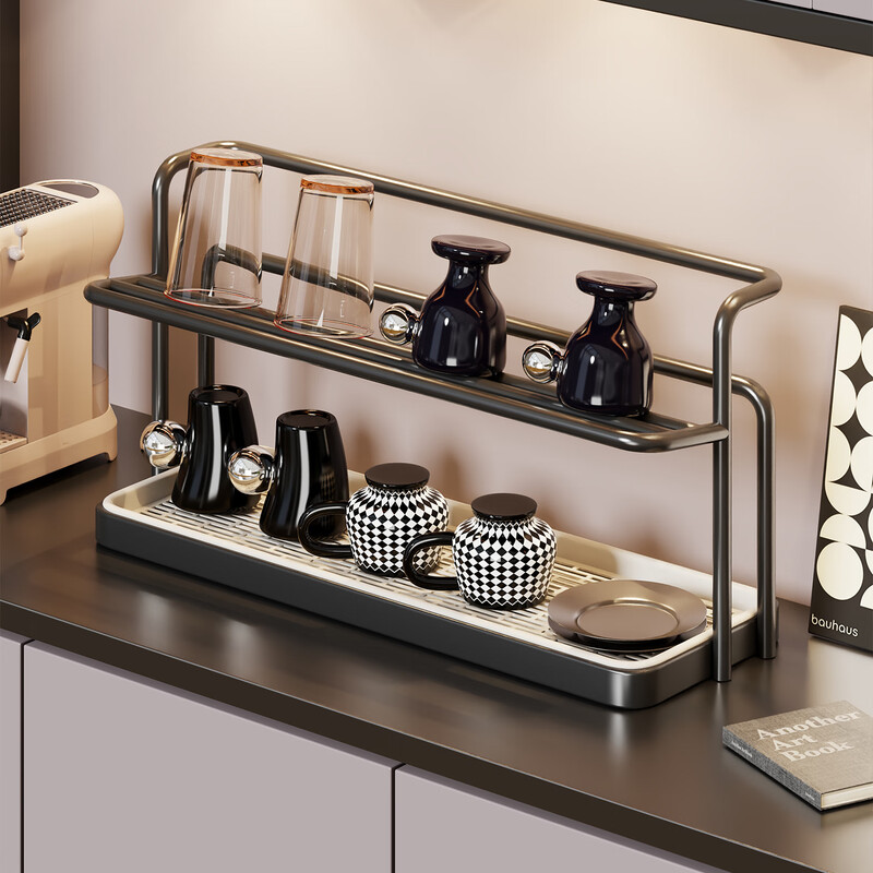 Lin's boy double-layer cup holder cup drain rack dining table countertop water cup tea cup coffee cup storage rack sideboard storage rack black double-layer drain cup holder shipped in one package