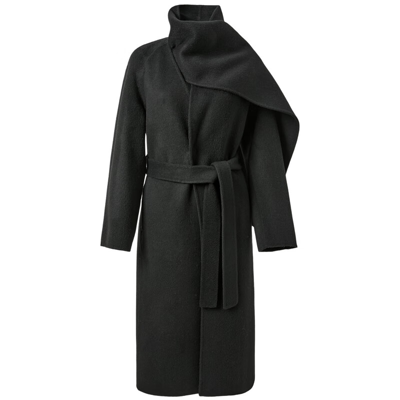 Tricolor 100 sheep wool 2025 winter new double-sided woolen coat long woolen coat minimalist S classic black S 155/80A