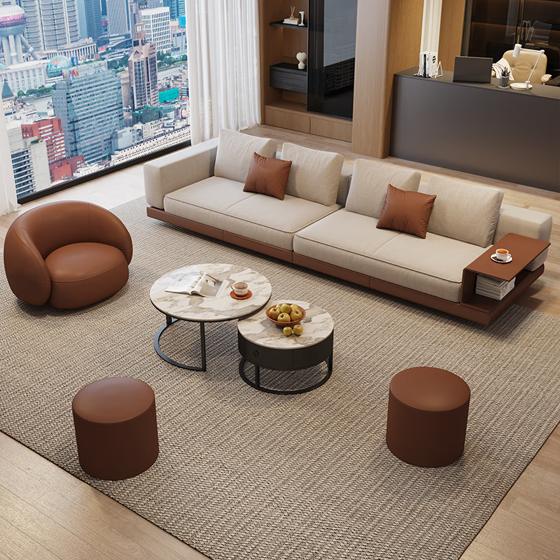 Huida Connery sofa living room 2025 new home small apartment straight-line fabric cotton and linen sofa coffee table set four-person 2.4-meter sofa (segmented)