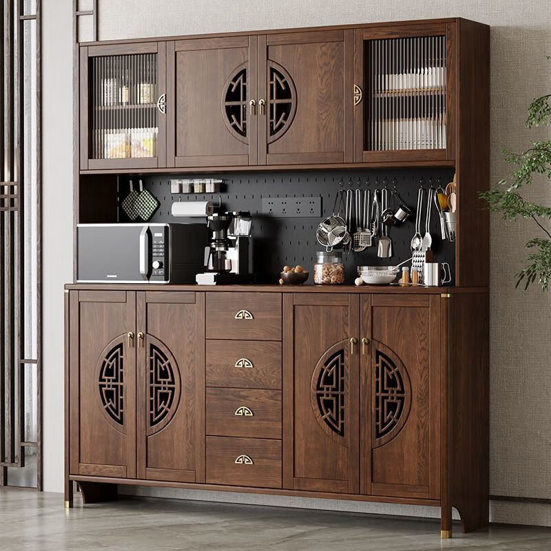 New Chinese style solid wood sideboard cabinet home kitchen multi-function wine cabinet integrated wall cupboard living room storage cabinet self-installation solid wood length 83 height 200 cm