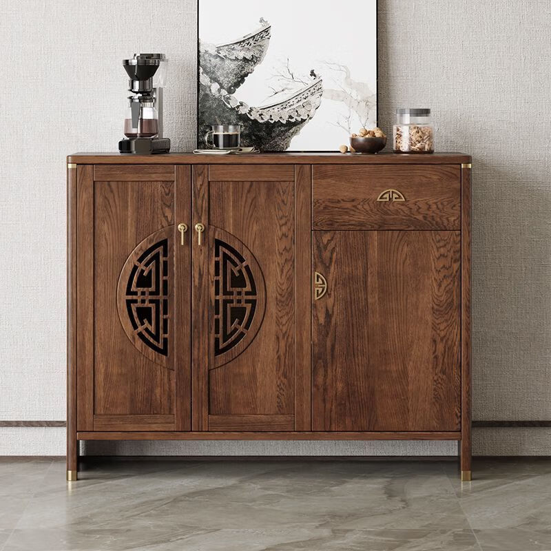 New Chinese style solid wood sideboard cabinet home kitchen multi-function wine cabinet integrated wall cupboard living room storage cabinet self-installation solid wood length 83 height 200 cm