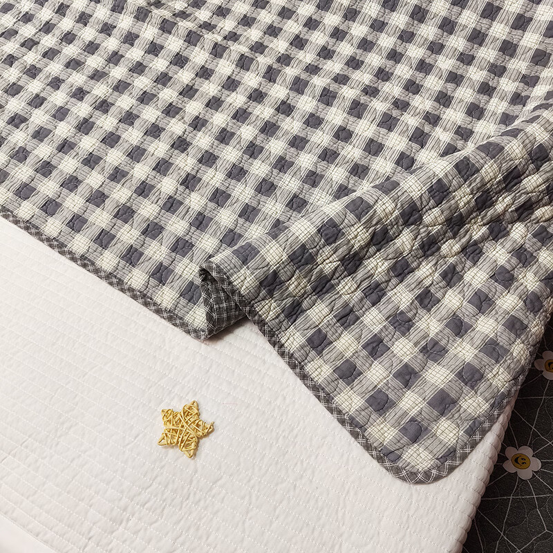 RSRDDY double-sided pure cotton bed cover quilted tatami non-slip non-slip bed sheet pure cotton quilted mattress kang cover universal for all seasons gray small grid double-sided pure cotton high-temperature washing process 200X220CM single piece