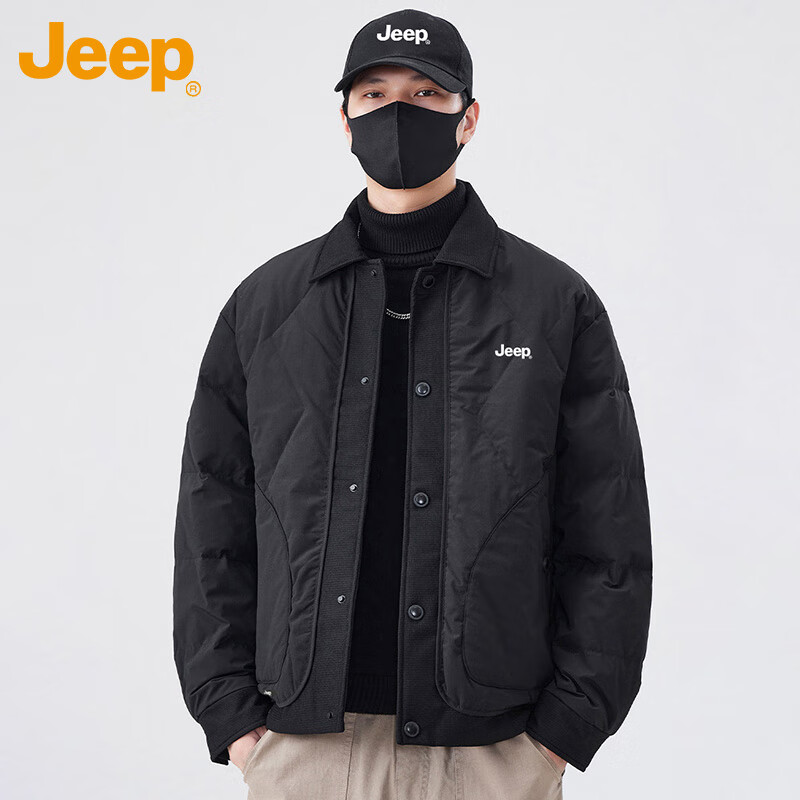 JEEP Jeep Down Jacket Men's Winter Short Warm Lapel Jacket Men's Casual Clothes Men's Black XL
