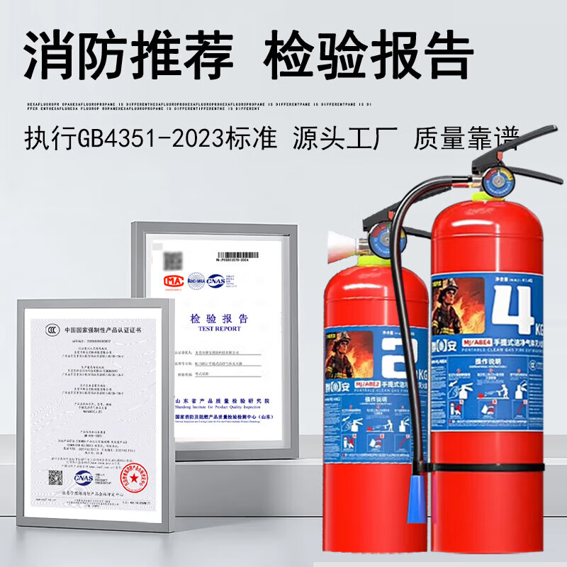 Hanging hexafluoropropane fire extinguisher portable machine room ultra-clean gas automatic 2kg3KG4kg6KG8kg 6KG portable clean gas 3c certification