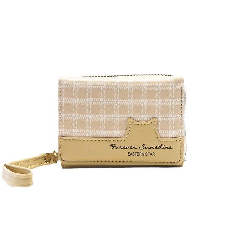 Enyibe New Women's Wallet Retro Cat Fabric Zipper Bag Multi-function Multi-Card Slot Coin Clip Wallet White