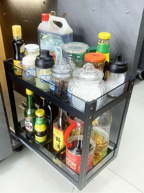 Cabinet pull basket narrow cabinet seasoning basket seasoning rack multi-layer storage cabinet bottom rail aluminum alloy corner 150 cabinet 150 cabinet 2 layers multi-layer drawer type