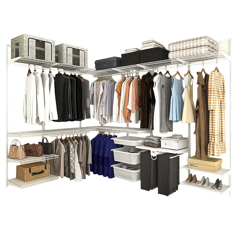 MOEACA Metal Wardrobe Steel Frame Structure Full Steel Plate Open Walk-in Wall-mounted Wall-mounted Customized Cloakroom Storage Rack 1.95 Meters Style 2 Delivery Package Installation Included More Patterns Can Be Customized