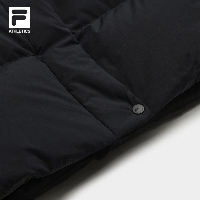 FILA Official Women's Long Down Jacket 2025 Winter New Casual Loose Warm Hooded Jacket Dark Black-BK L 170/88A/L