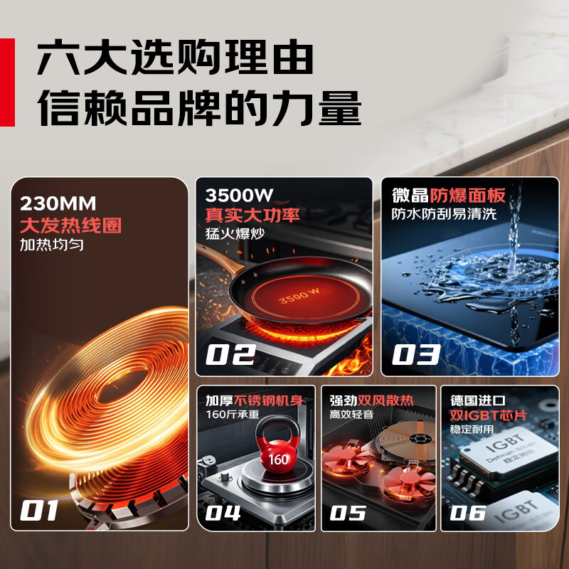 Cmdieip German Kaimeng commercial induction cooker high-power industry popular electric fire stove fierce fire stove measured 3500W all-in-one complete set large coil household large panel wok outdoor