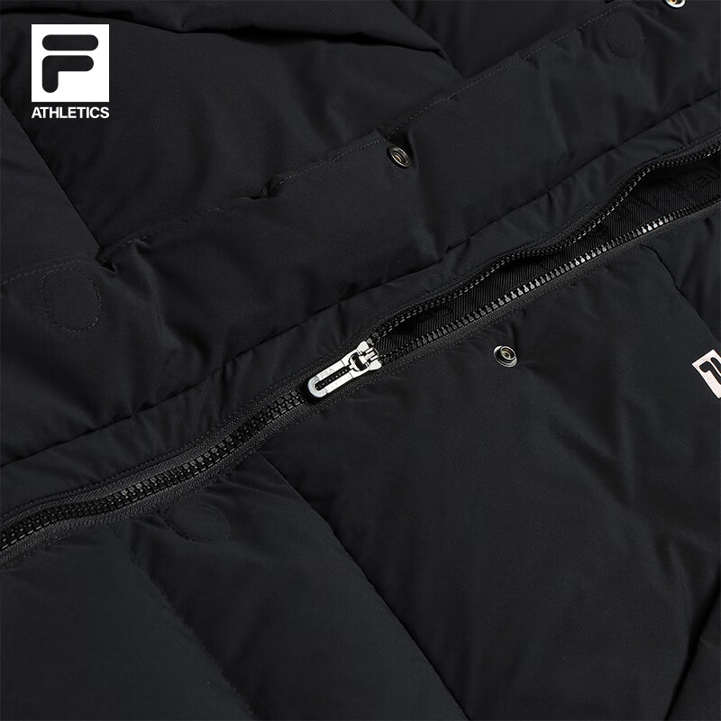 FILA Official Women's Long Down Jacket 2025 Winter New Casual Loose Warm Hooded Jacket Dark Black-BK L 170/88A/L