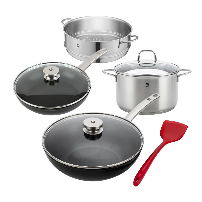 ZWILLING non-stick pan set wok steamer non-stick wok wok household kitchen soup pot silicone spatula cooking utensils 5-piece set