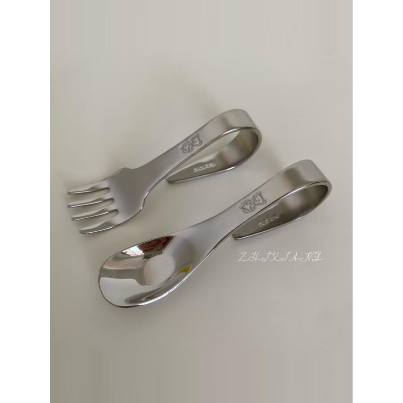 Qingyan Haolong Fat Donglai's same 316 stainless steel training spoon Fam flat replacement deepens children's independent eating fork spoon sweetness 316 stainless steel spoon + fork + storage box