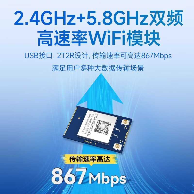 2.4/5.8GHz dual-band WiFi wireless module RTL8812CU chip high-speed audio transmission USB port E103-RTL8812CU double cheek module