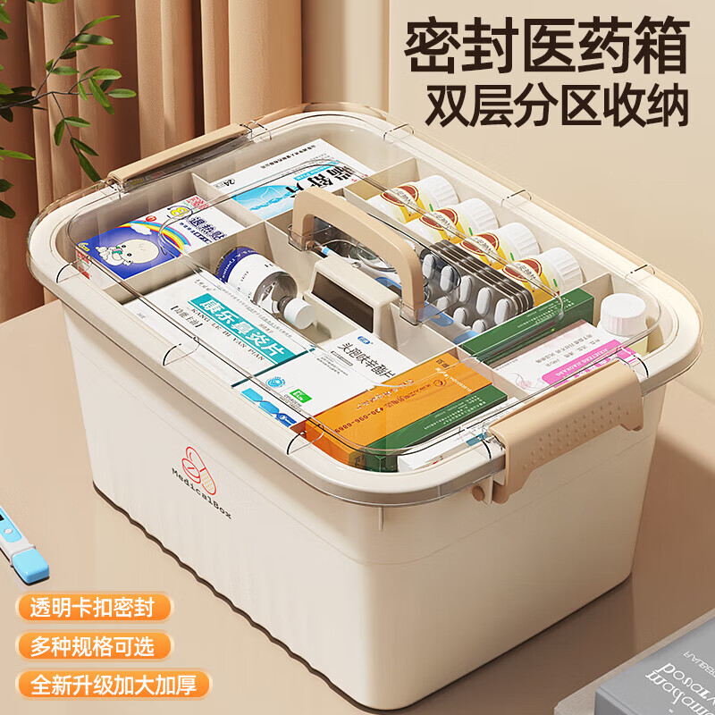 Purchased over 10,000 times, household medicine storage box, medicine box, family large size medicine first aid multi-layer classification, portable storage box - large size 30*22*16cm