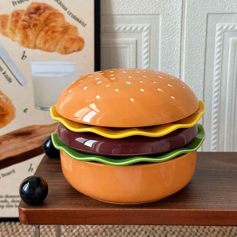FANCYCHIC burger tableware for one person, ceramic underglaze color, high-value single bowl, creative plate and dish set for one person, burger tableware for one person, five-piece set
