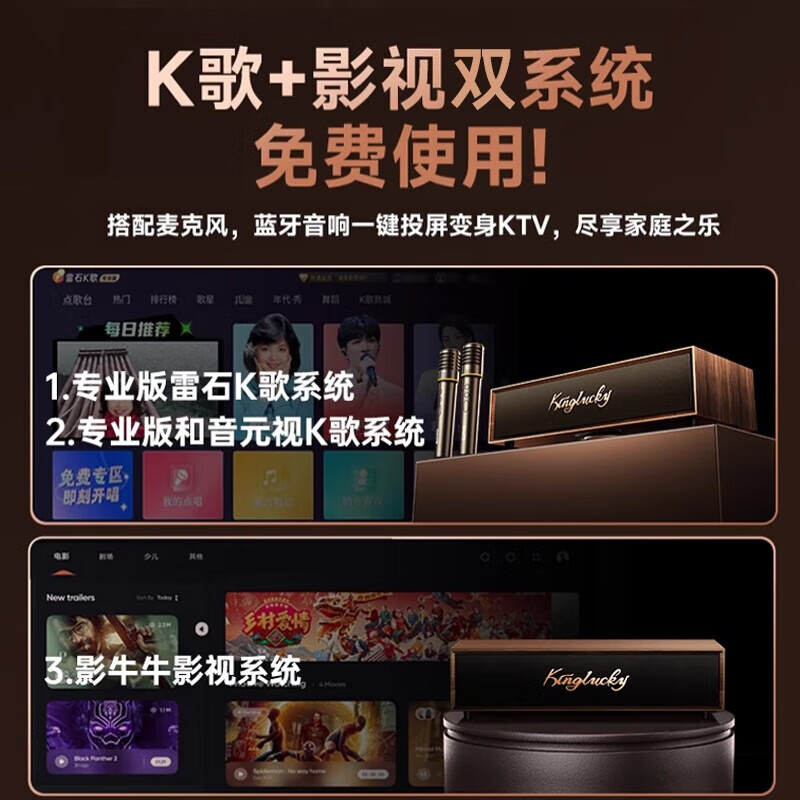 Jinyun 25-year-old top-of-the-line home ktv singing complete set of equipment karaoke microphone audio karaoke all-in-one TV mobile phone karaoke machine Bluetooth speaker amplifier V1pro top-of-the-line version K song/movie dual system丨U segment dual microphone