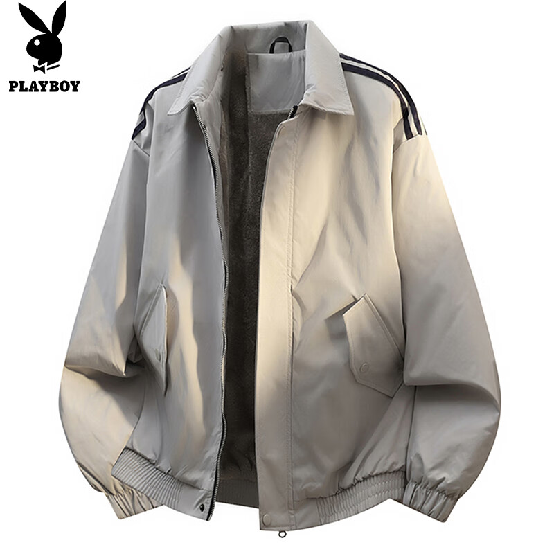 Playboy (PLAYBOY) Jacket Men's Velvet Jacket Men's Autumn and Winter Casual Thickened Warm American Lapel Clothes Red XL