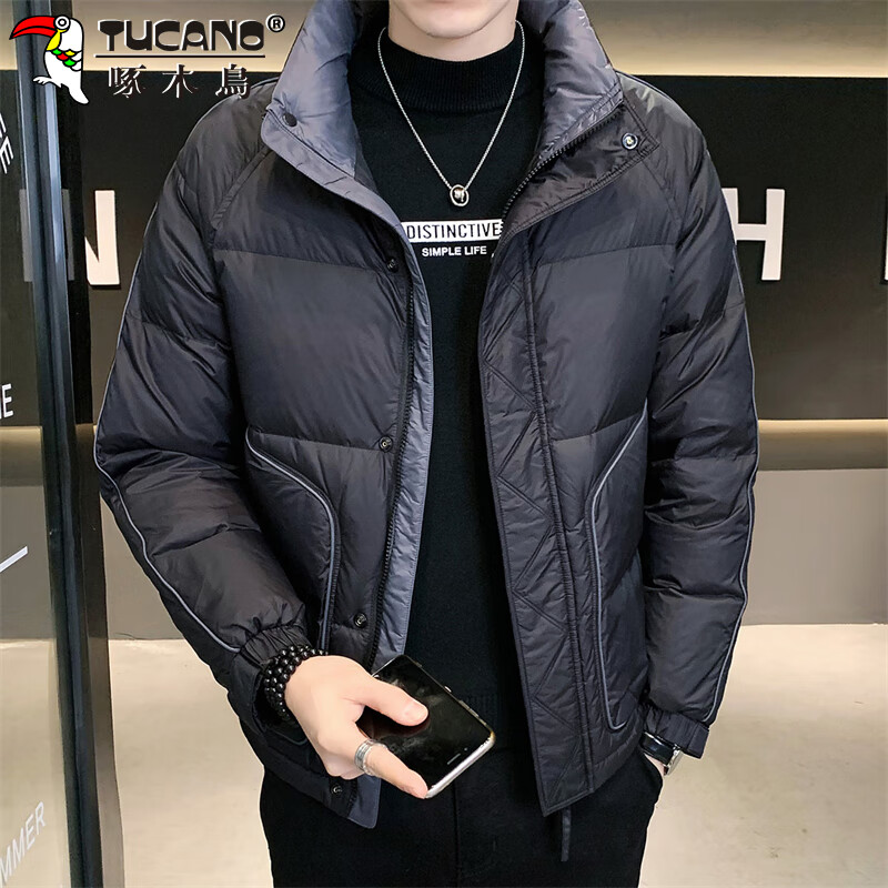 Woodpecker (TUCANO) Down Jacket Men's Winter Men's Jacket Stand Collar Cold Protection Thickened Warm Short Casual Men's Clothing Black XL